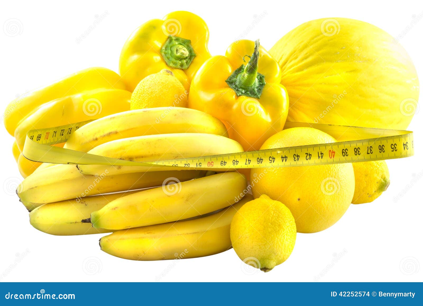 Yellow Fruit And Vegetables With Measuring Tape Stock Photo - Image ...