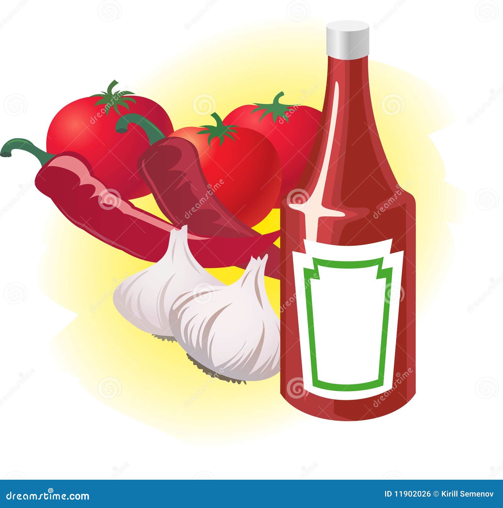 Vegetables and Ketchup Bottle Stock Vector Illustration of ripe