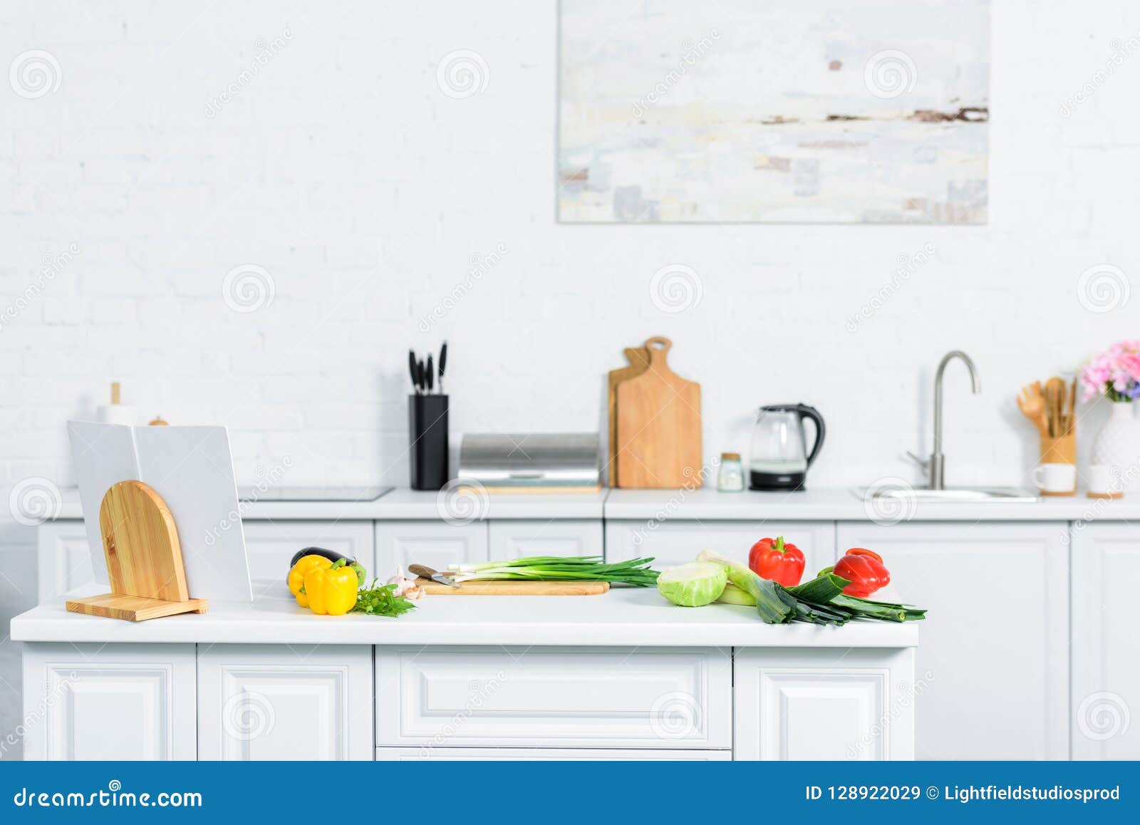 Vegetables on Kitchen Counter in Light Stock Image - Image of ...