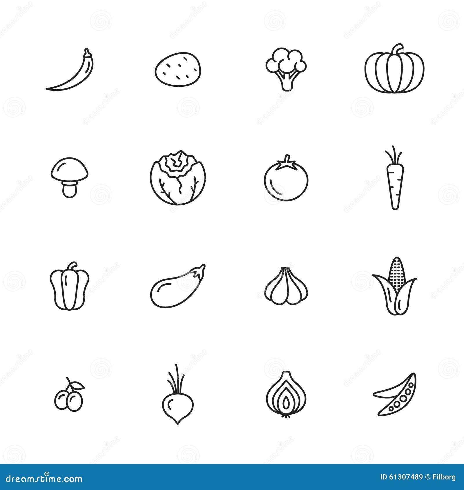 Vegetables Line Icons stock vector. Illustration of healthy - 61307489