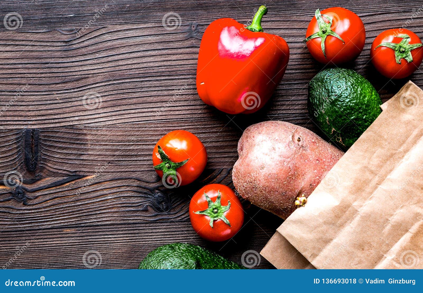 Download Vegetables And Paper Bag On Wooden Desk Background Top ...