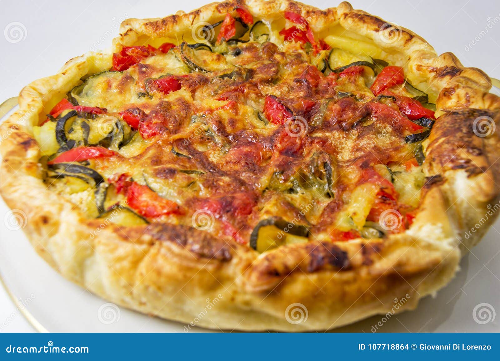 Vegetables Salad Pie. Quiche with Zucchini, Peppers, Potatoes and Puff ...