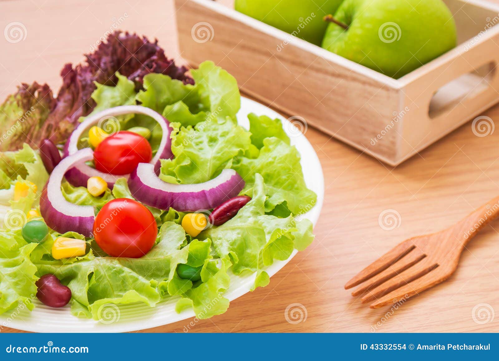 Vegetables Salad on Plate and Green Apple Stock Photo Image of fork