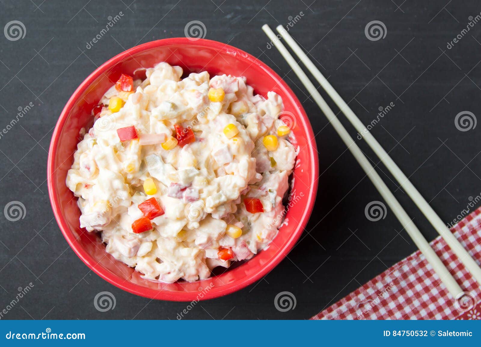 Vegetables Salad in a Red Bowl with Chopsticks Stock Photo Image of