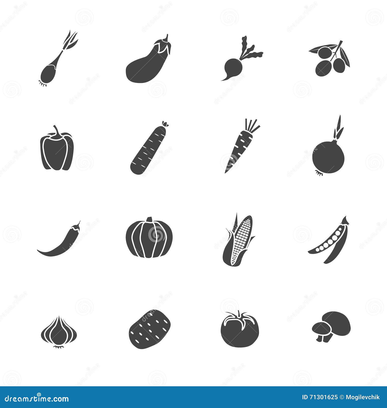 vegetables sillhouette icon flat set