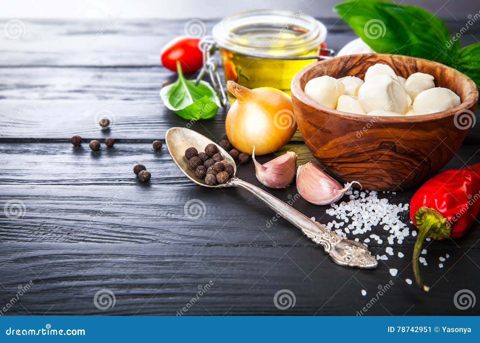 vegetables and spices ingredient for cooking italian food