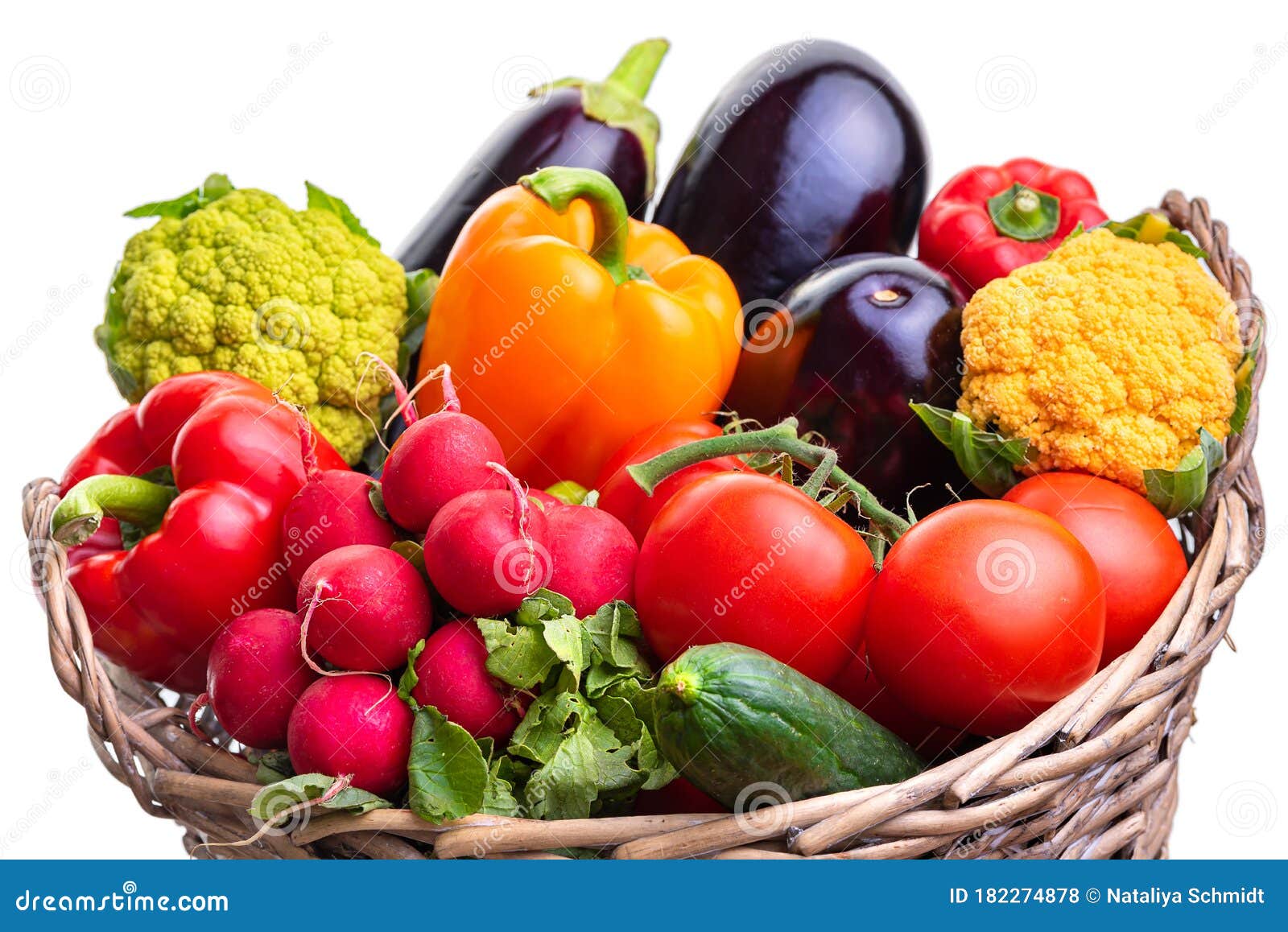 Vegetables in a Wicker Basket. Isolate on White Background Stock Photo ...