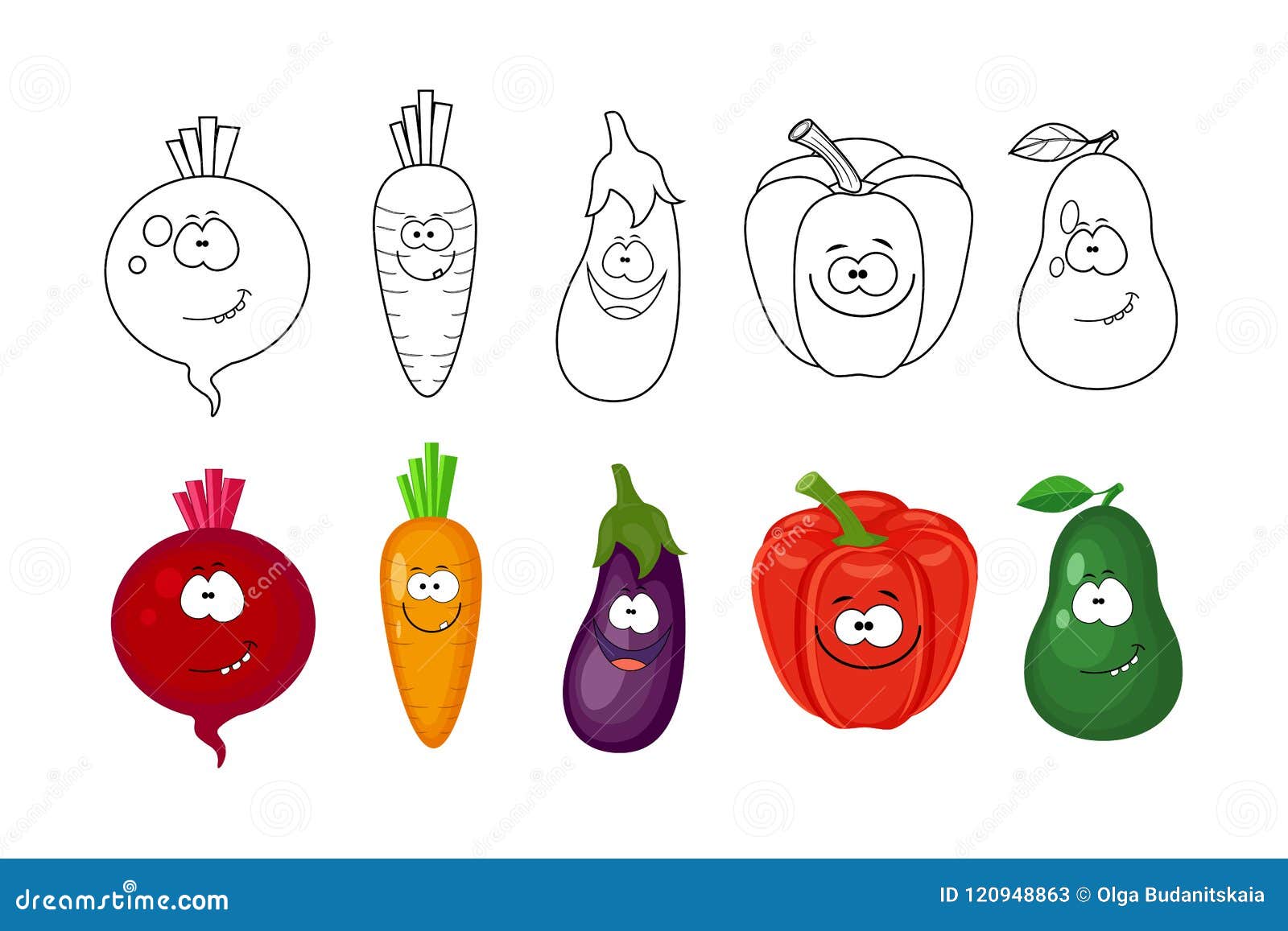 Vegetais de desenhos animados para colorir livro imagem vetorial