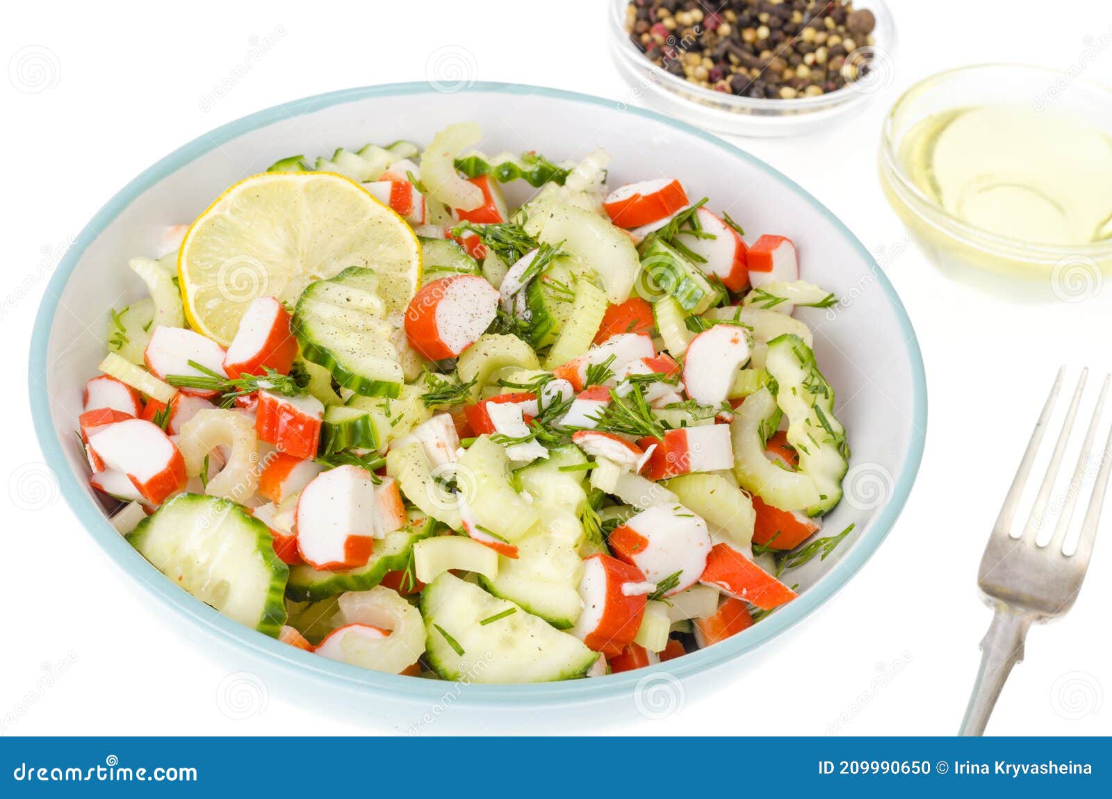 Vegetarian Appetizer of Cucumber, Celery and Surimi Stock Photo Image