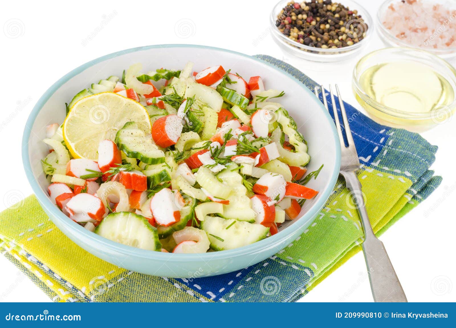 Vegetarian Appetizer of Cucumber, Celery and Surimi Stock Photo Image