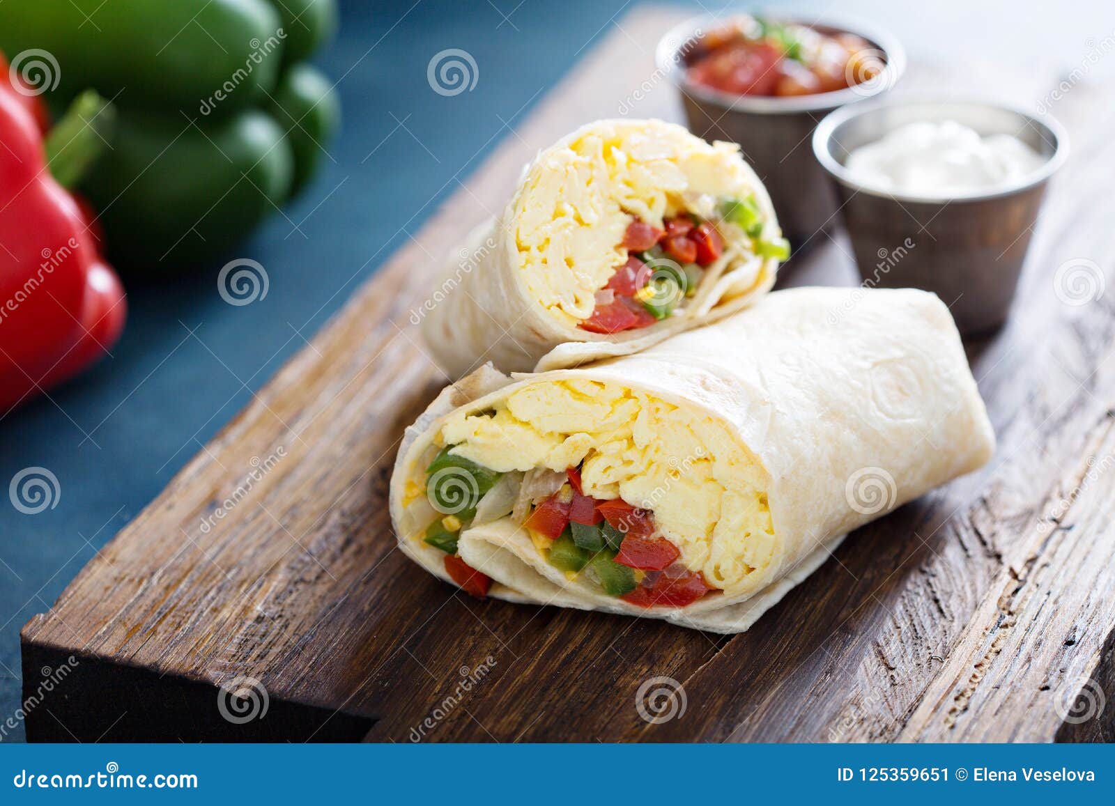 Vegetarian Breakfast Burrito with Eggs Stock Image - Image of food