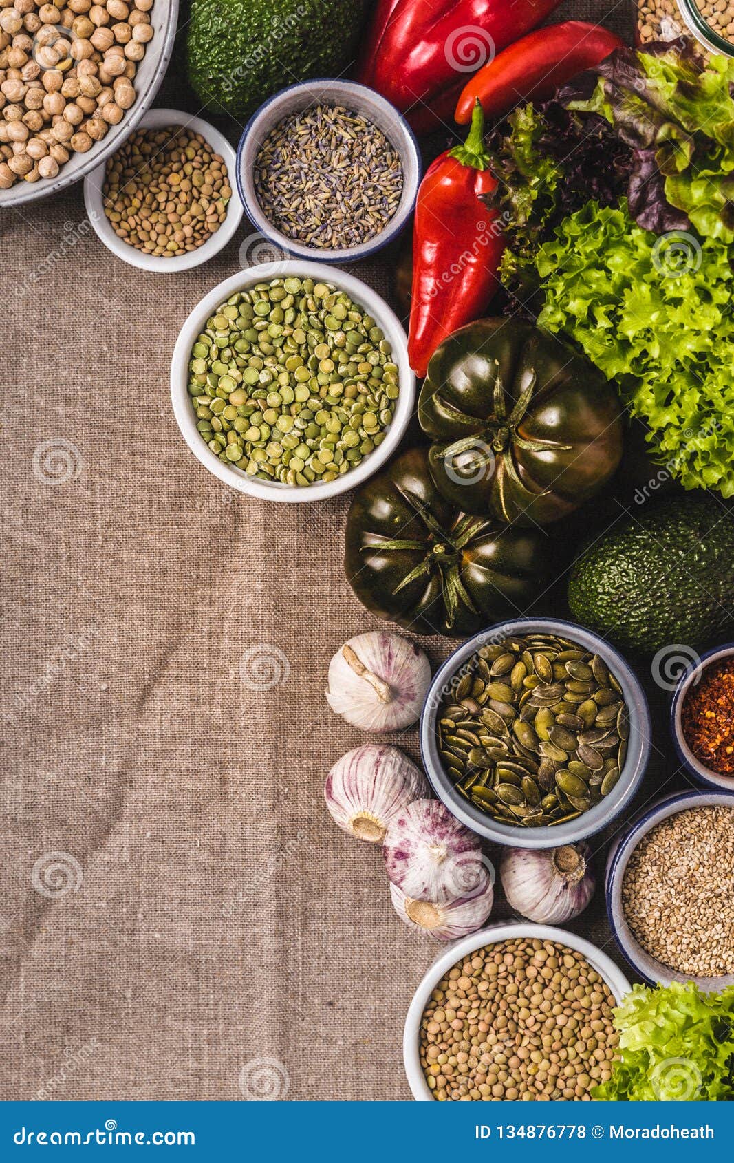Vegetarian Cooking Ingredients with Vegetables and Legumes Stock Photo