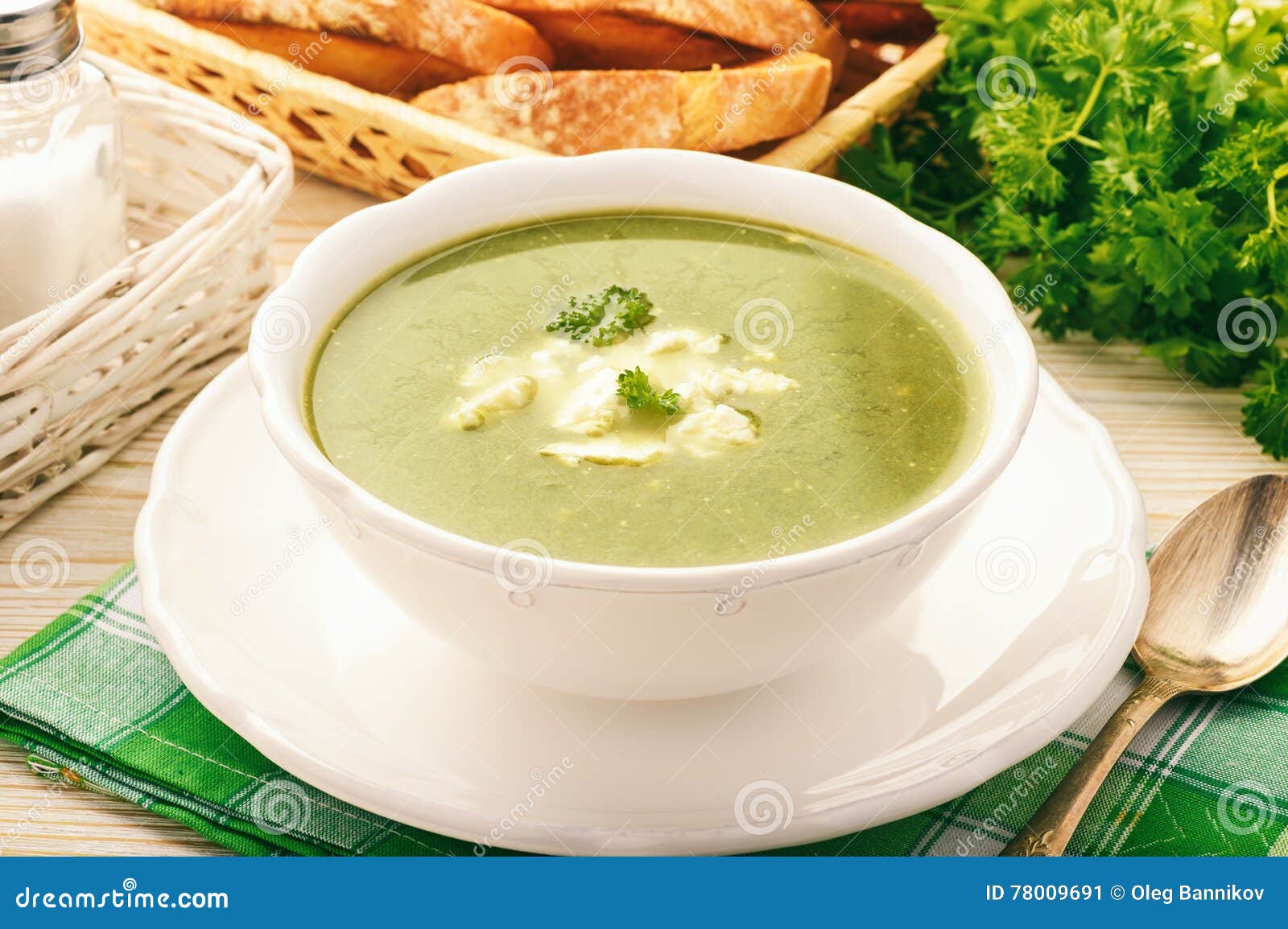 Vegetarian Cuisine - Spinach Cream-soup with Feta Cheese. Stock Image ...