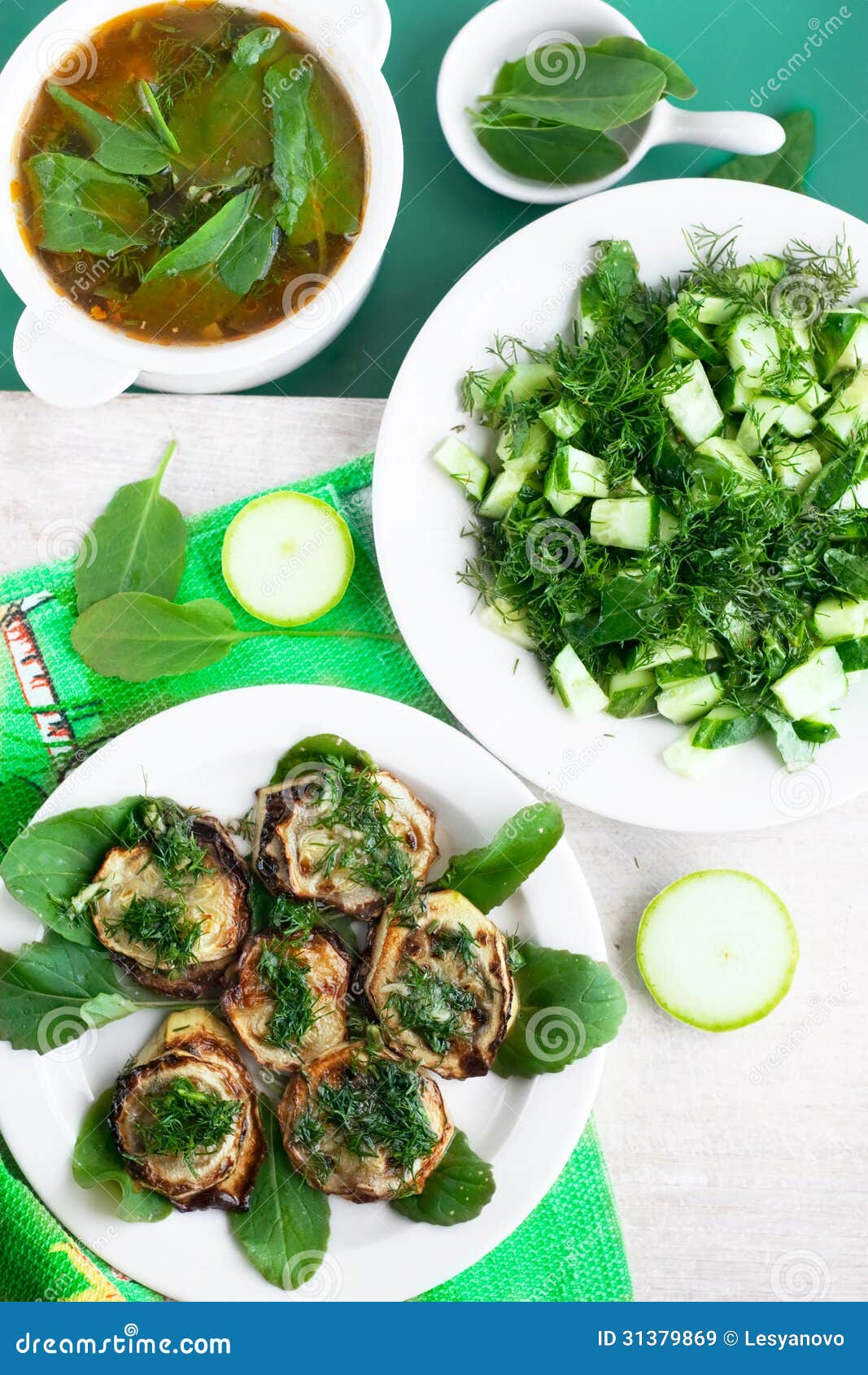 Vegetarian Green Dinner Vegetable Soup, Fried Vegetable Marrow Stock