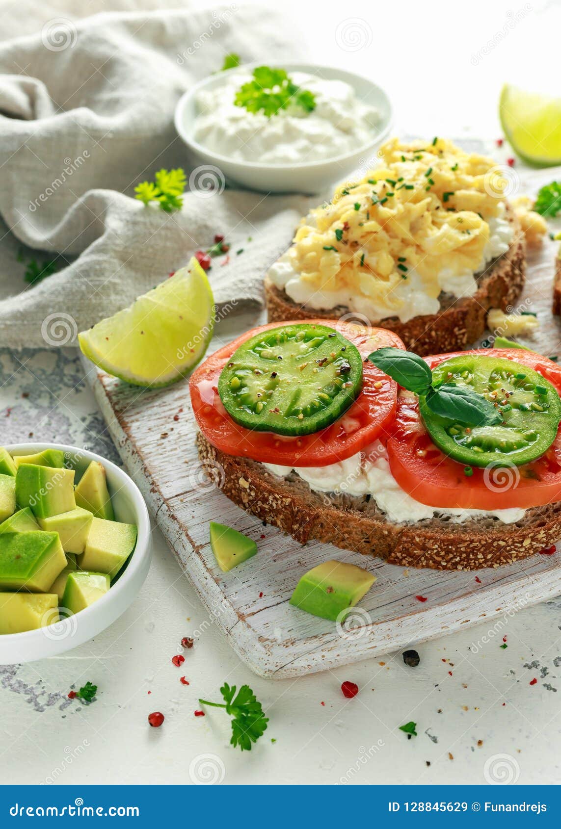 Vegetarian Healthy Bread Toasts With Cottage Cheese Heirloom