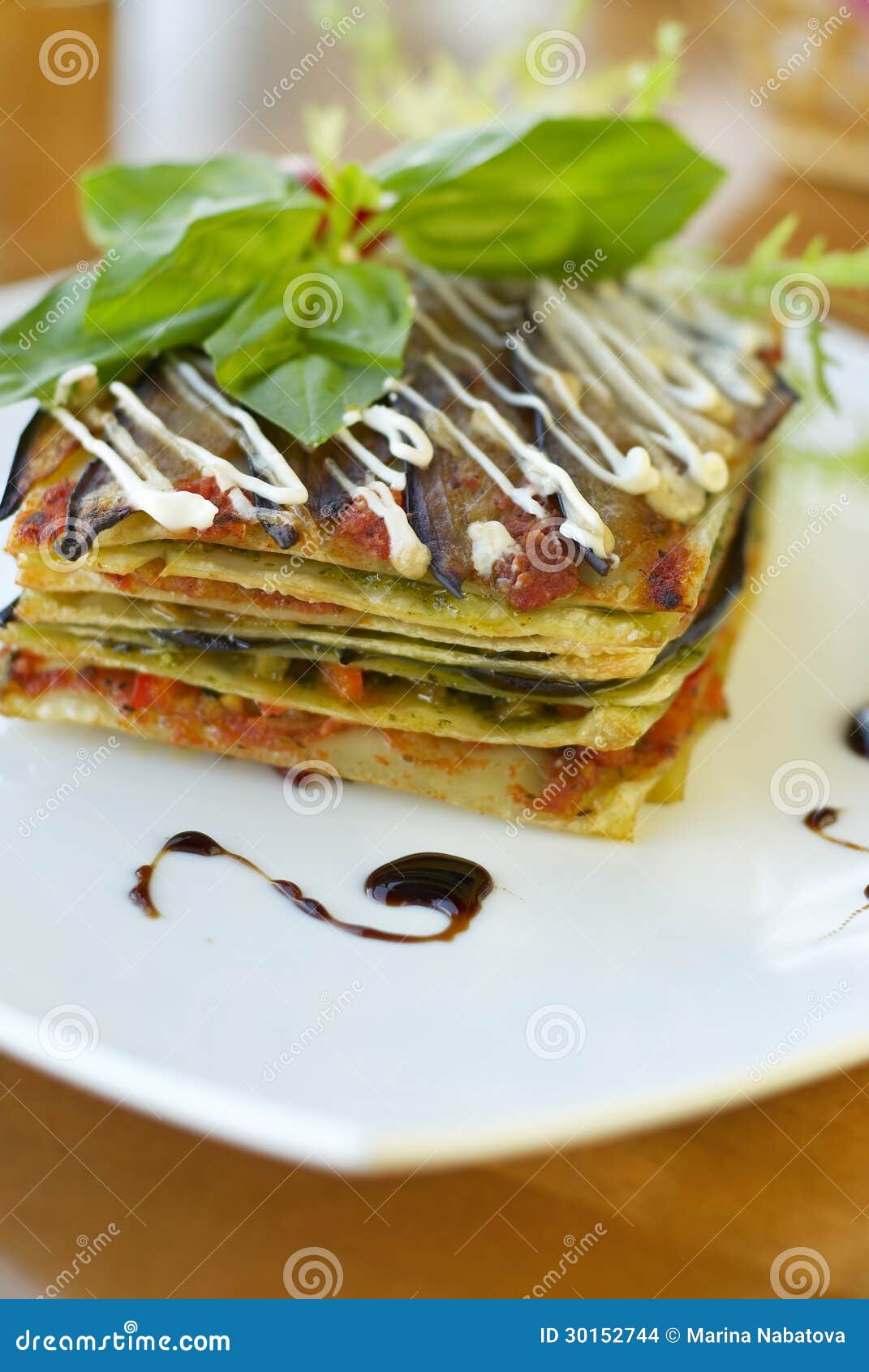 Vegetarian Lasagna with Tomato and Pesto Sauces Stock Photo Image of