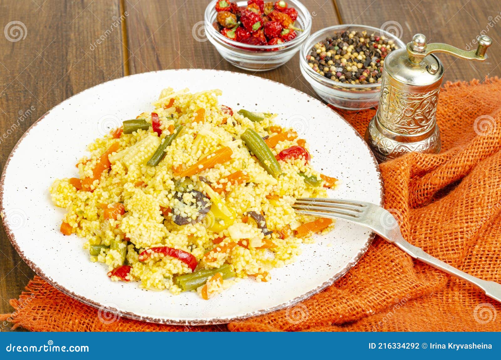 Vegetarian Menu. Couscous Dishes with Vegetables. Photo Stock Photo