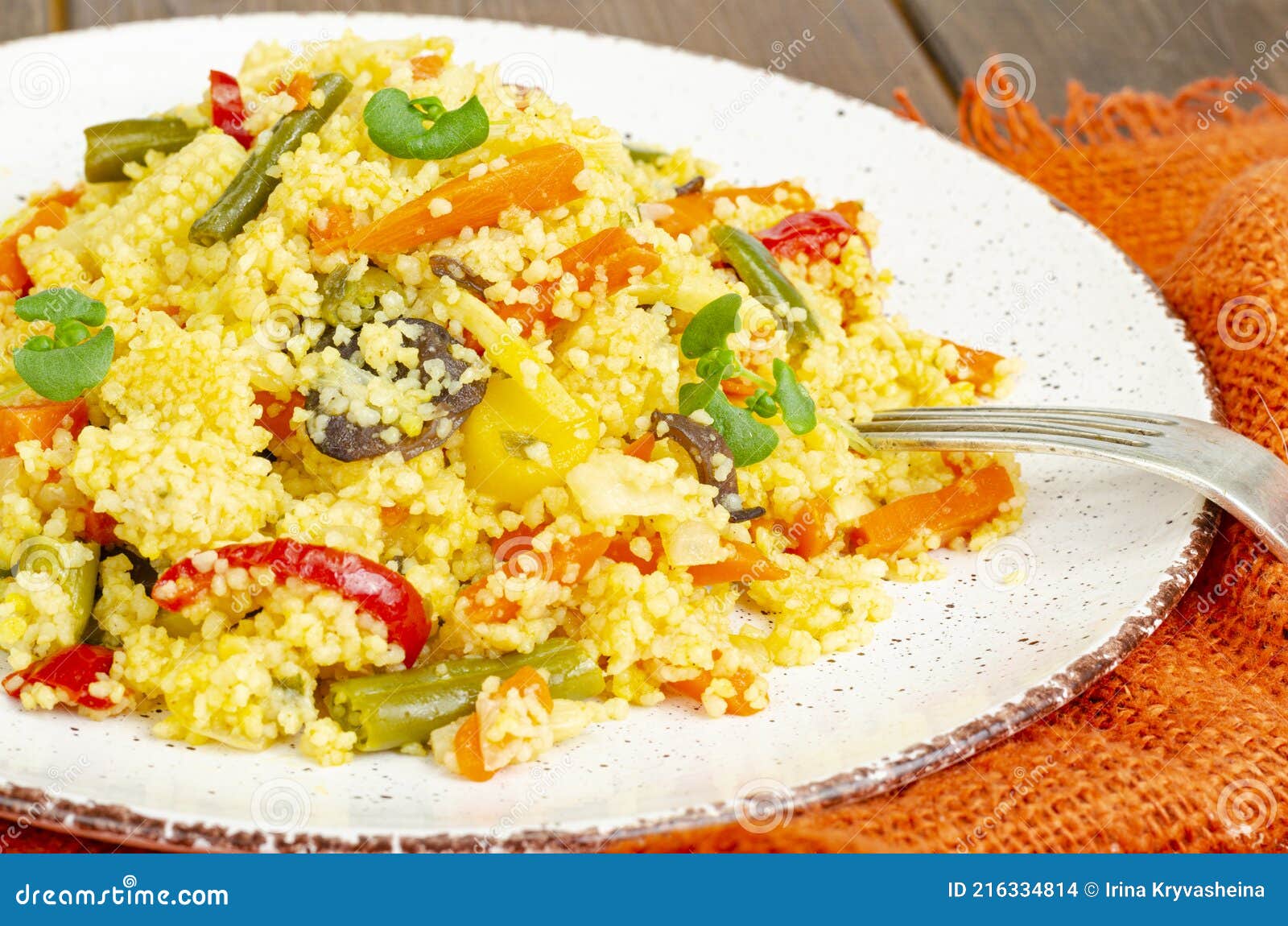 Vegetarian Menu. Couscous Dishes with Vegetables. Photo Stock Photo