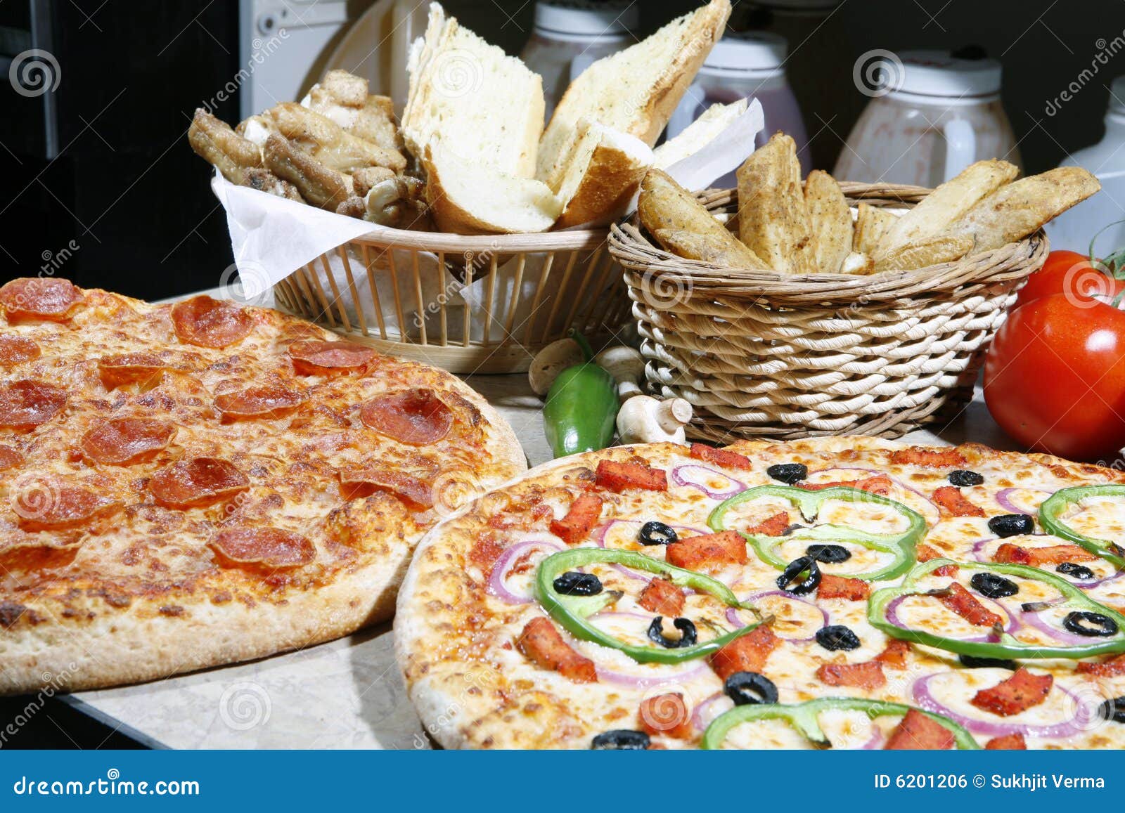 Vegetarian and Pepperoni Pizza Combo Stock Photo Image of meal