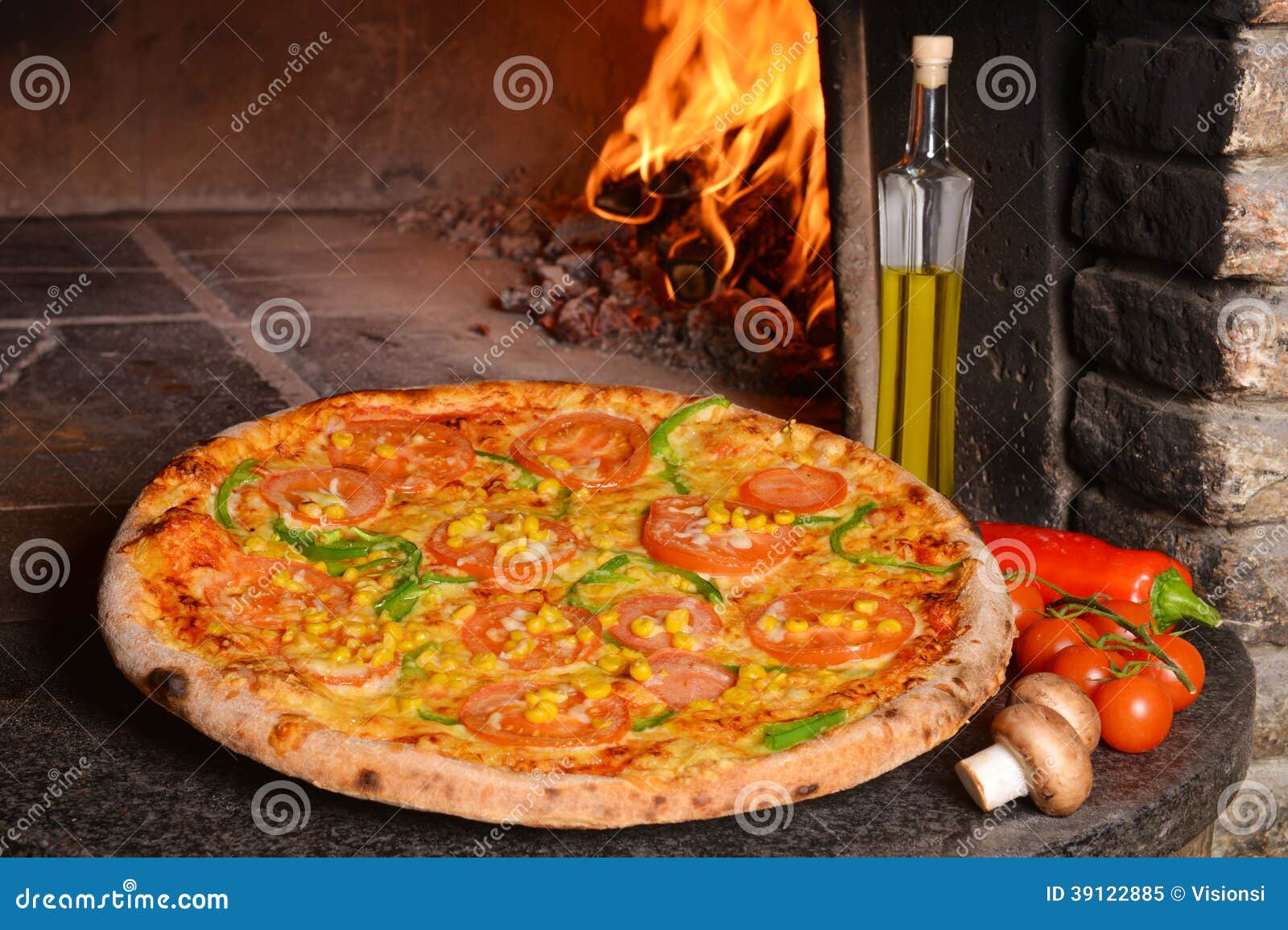 Vegetarian Pizza with Oven Fire Stock Image Image of cook, meat 39122885