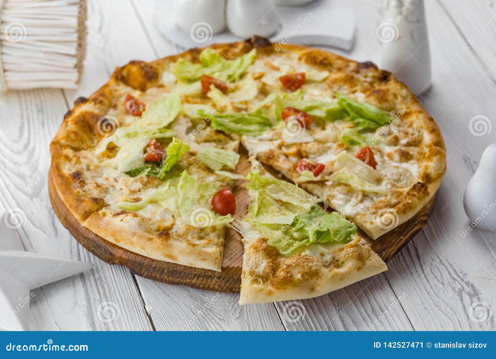 Vegetarian Pizza with Tomatoes, Cheese and Salad Stock Image Image of
