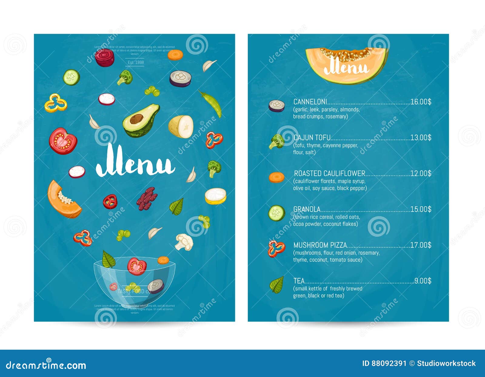 Vegetarian Restaurant Food Menu Design Stock Vector Illustration