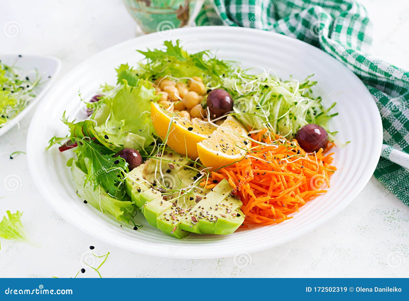 Vegetarian Salad Buddha Bowl Dish with Chickpea, Avocado, Cucumber ...