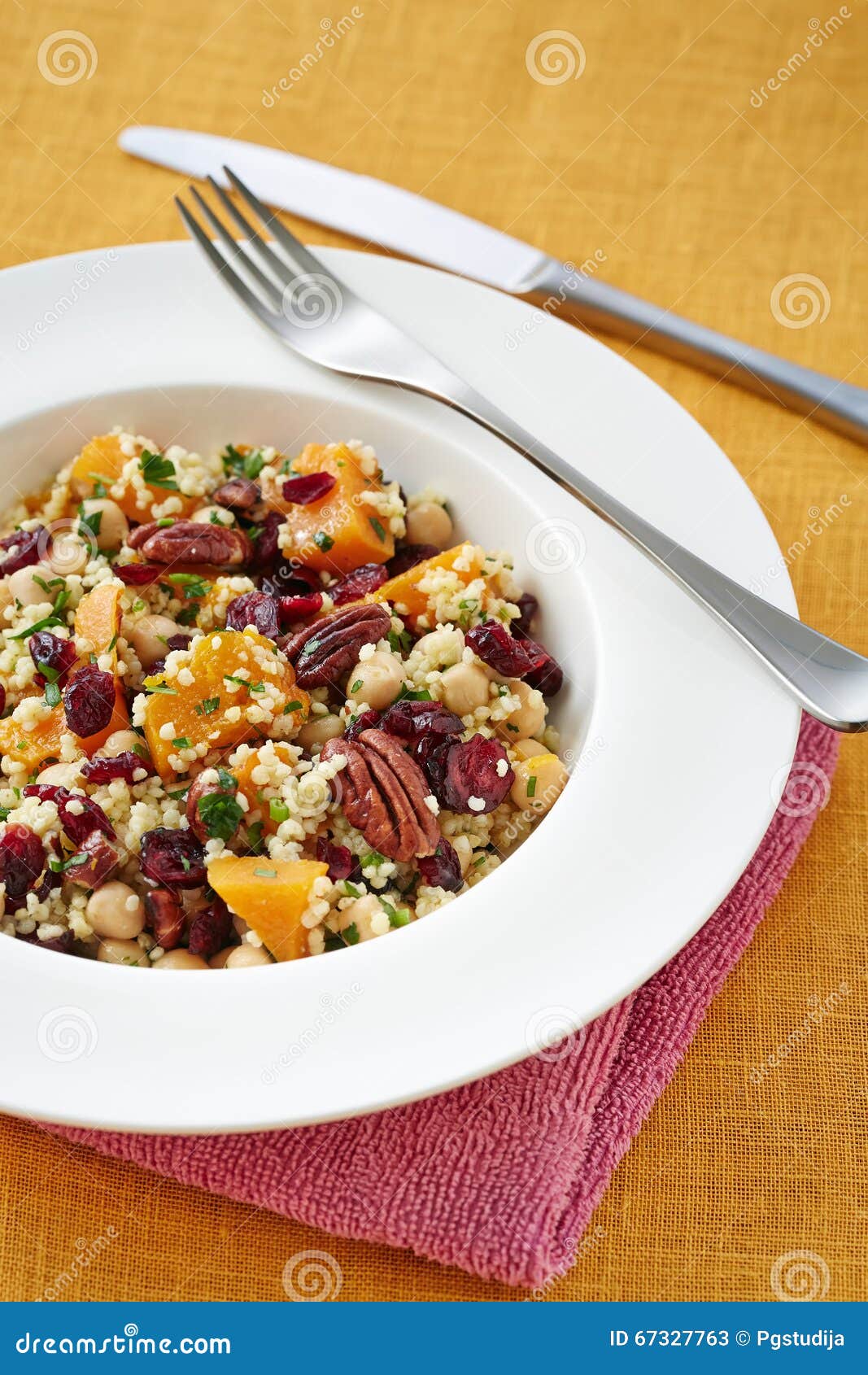 Vegetarian Salad with Couscous and Pumpkin Stock Image Image of knife