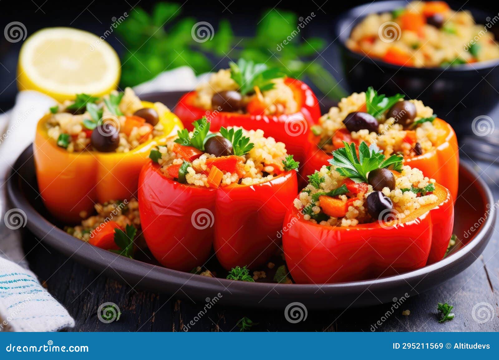 Vegetarian Stuffed Bell Peppers with Couscous and Veggies Stock Image