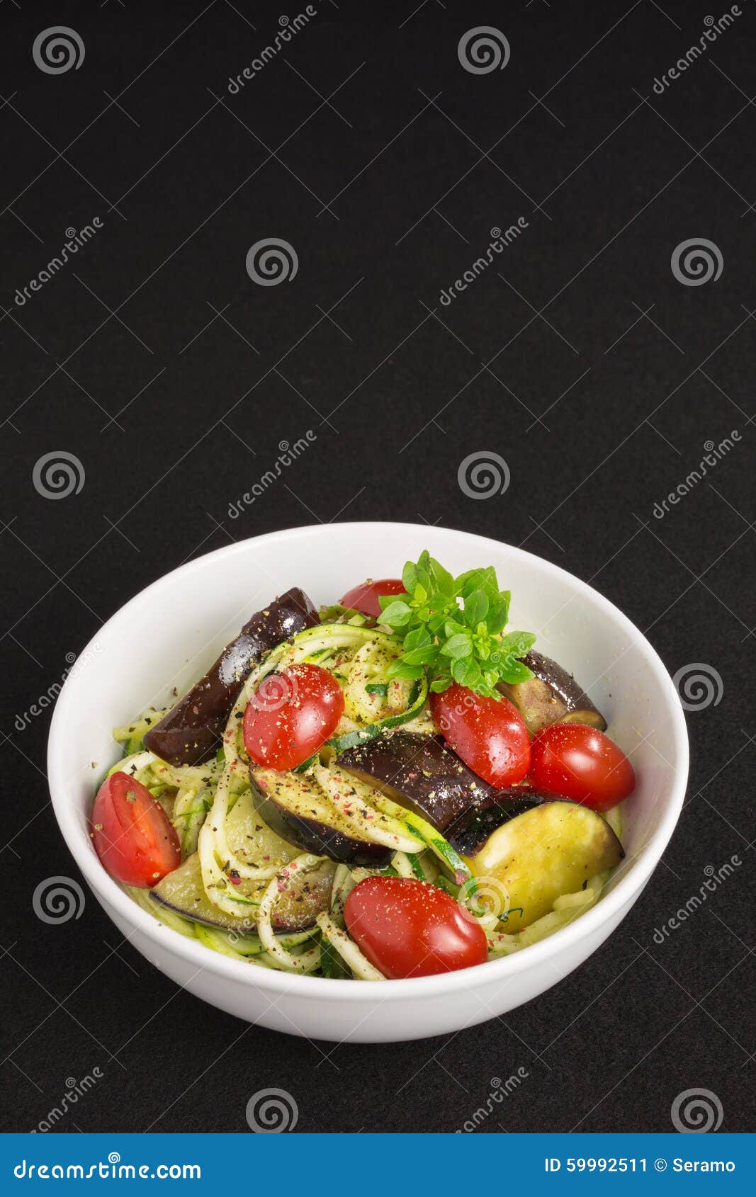 Vegetarian Zucchini Noodles with Tomatoes and Eggplant Stock Image