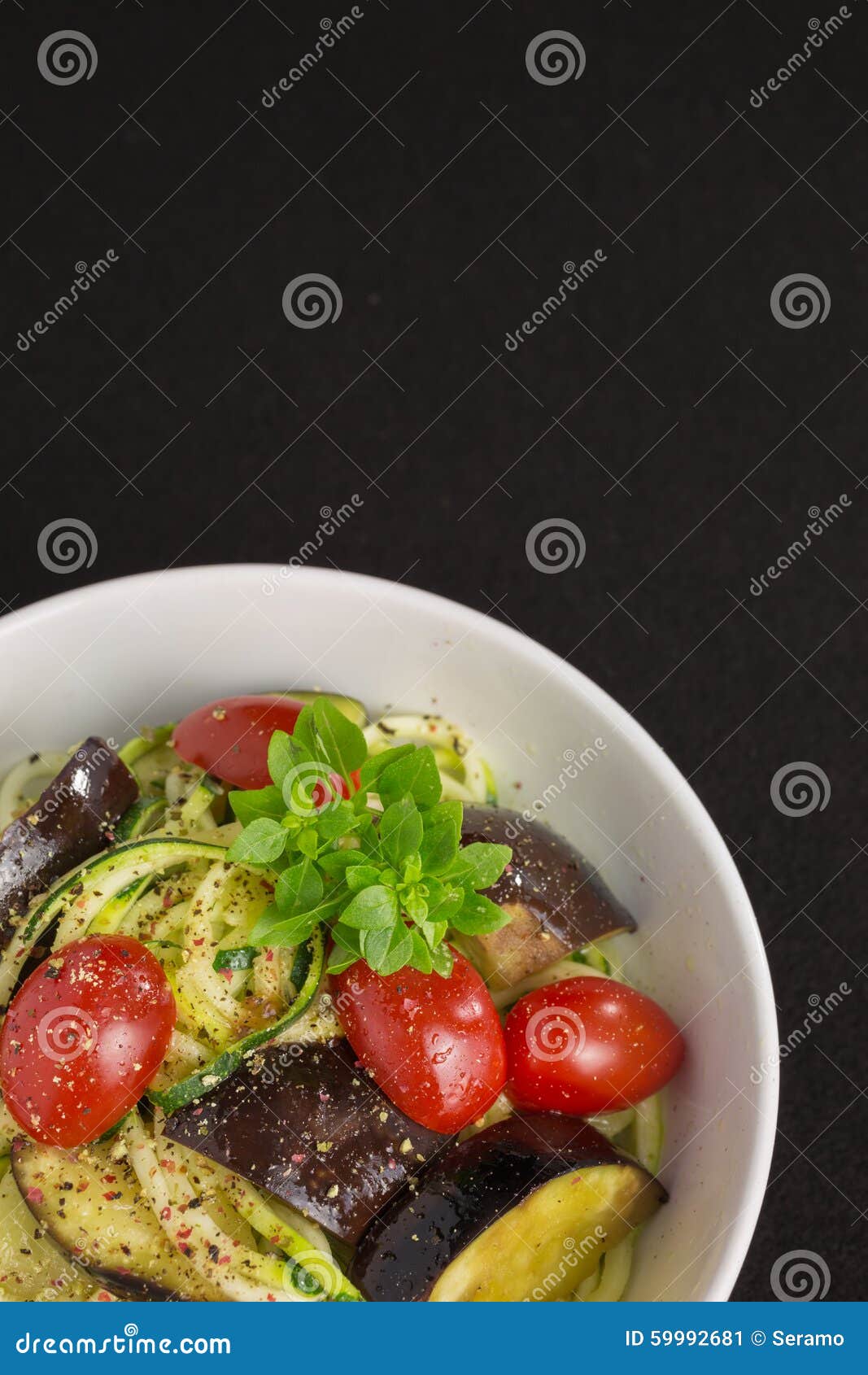 Vegetarian Zucchini Noodles with Tomatoes and Eggplant Stock Image