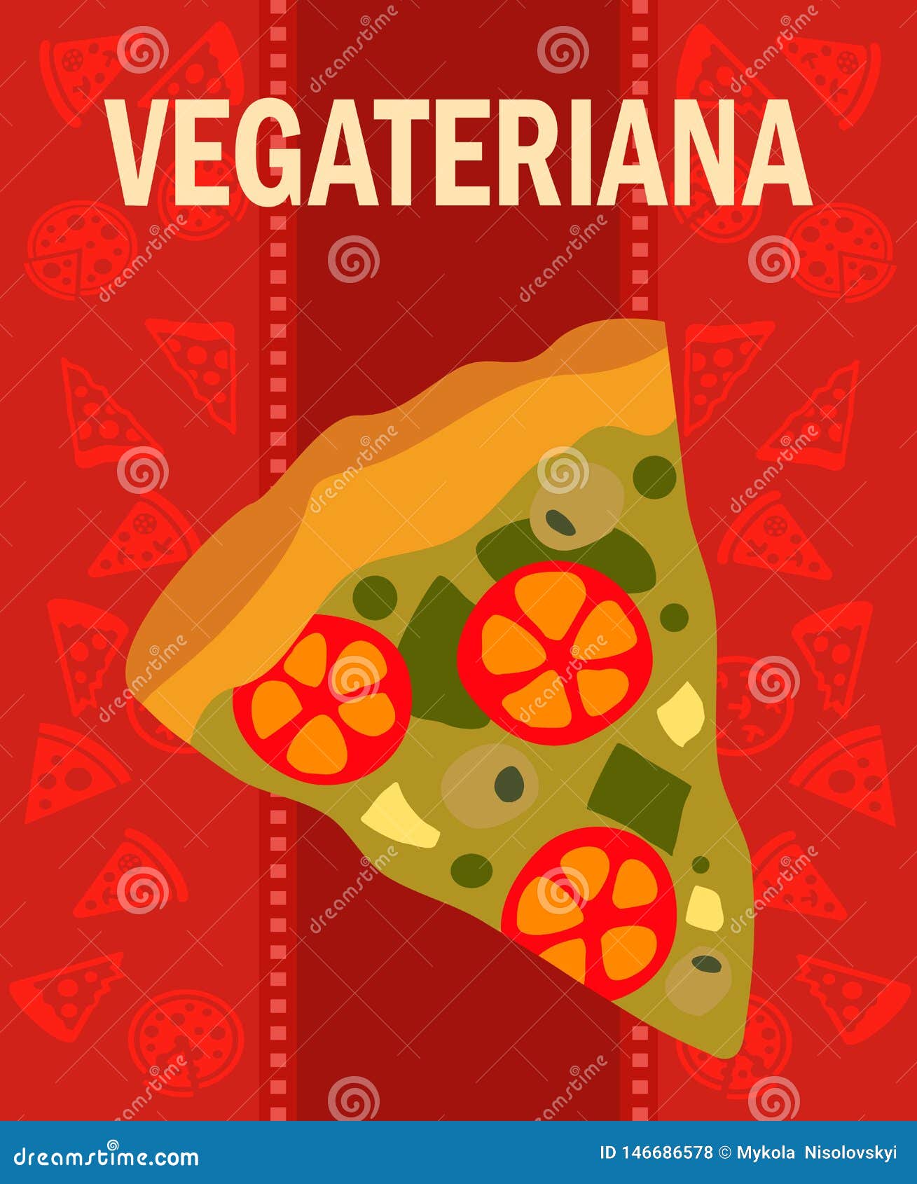 vegetariana pizza slice cartoon  poster