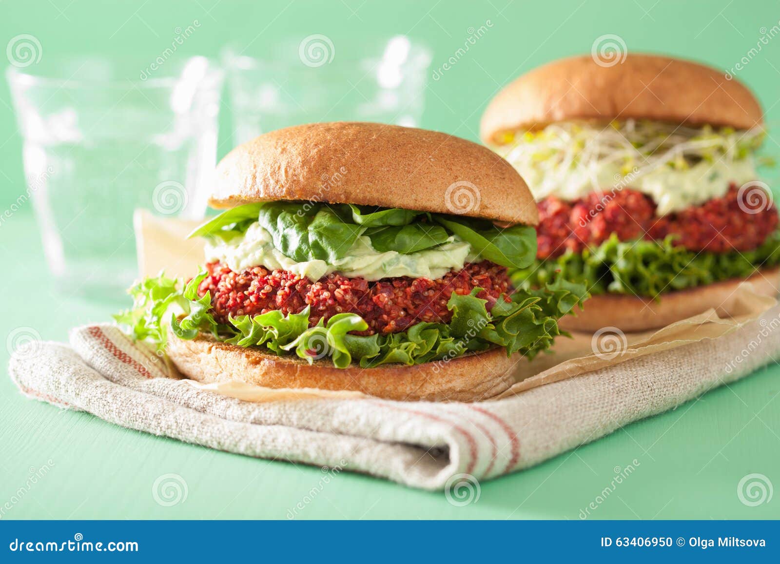 Veggie Beet and Quinoa Burger with Avocado Dressing Stock Photo Image