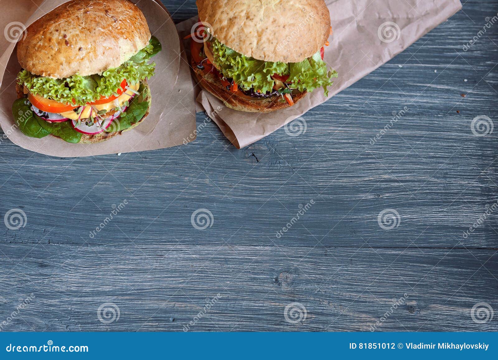 Veggie Burger on a Black Wooden Background Stock Photo - Image of ...