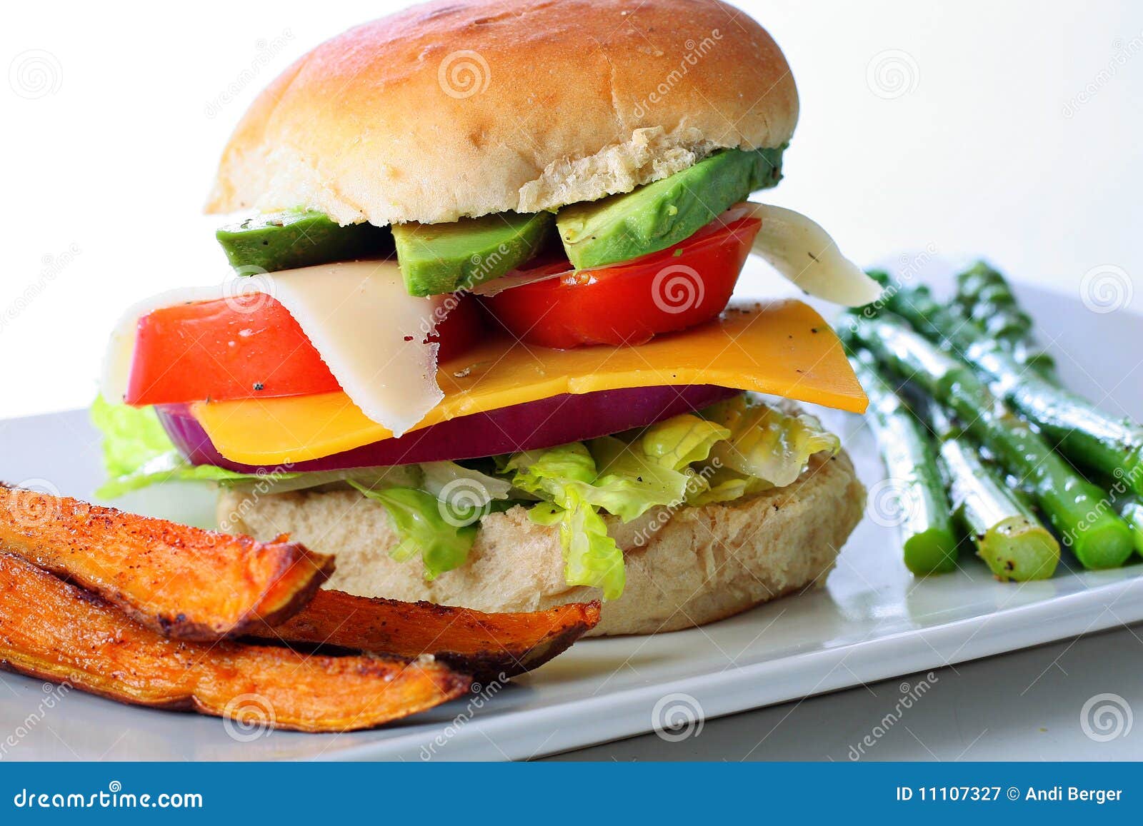Veggie Burger with Sweet Potato Fries Stock Image - Image of health