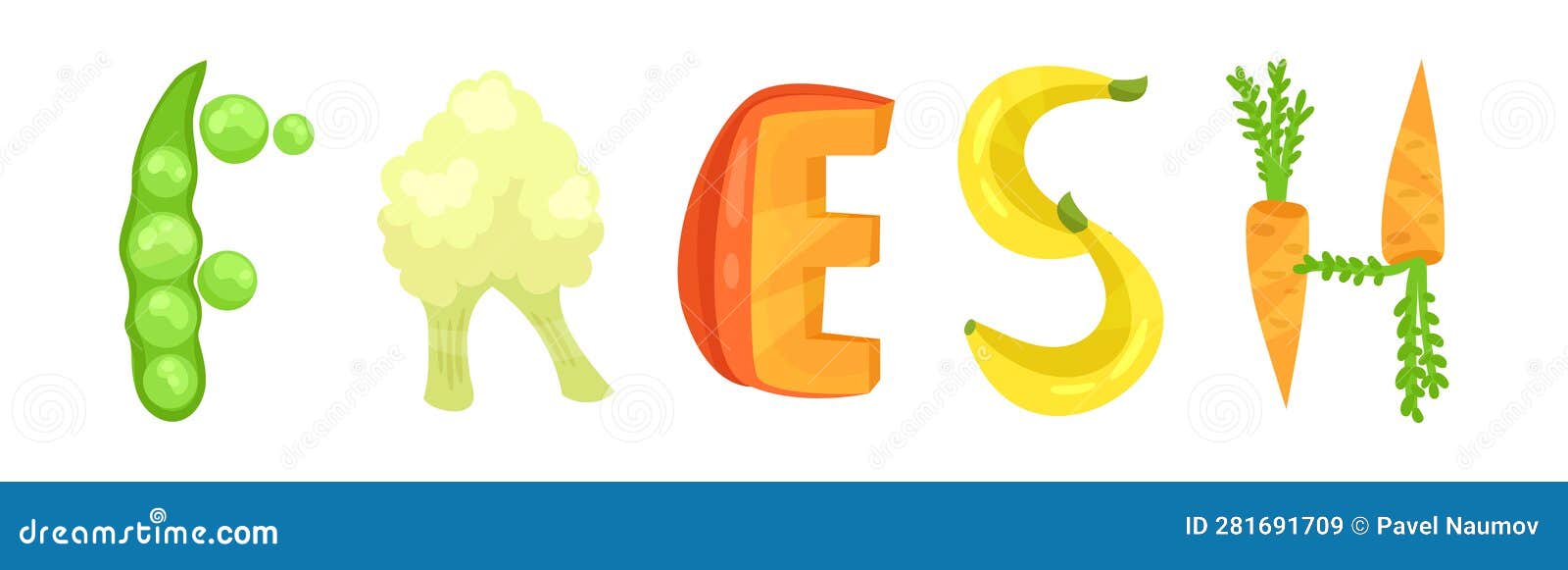 veggie english fresh word with alphabet letters made from fresh fruit and vegetables  set