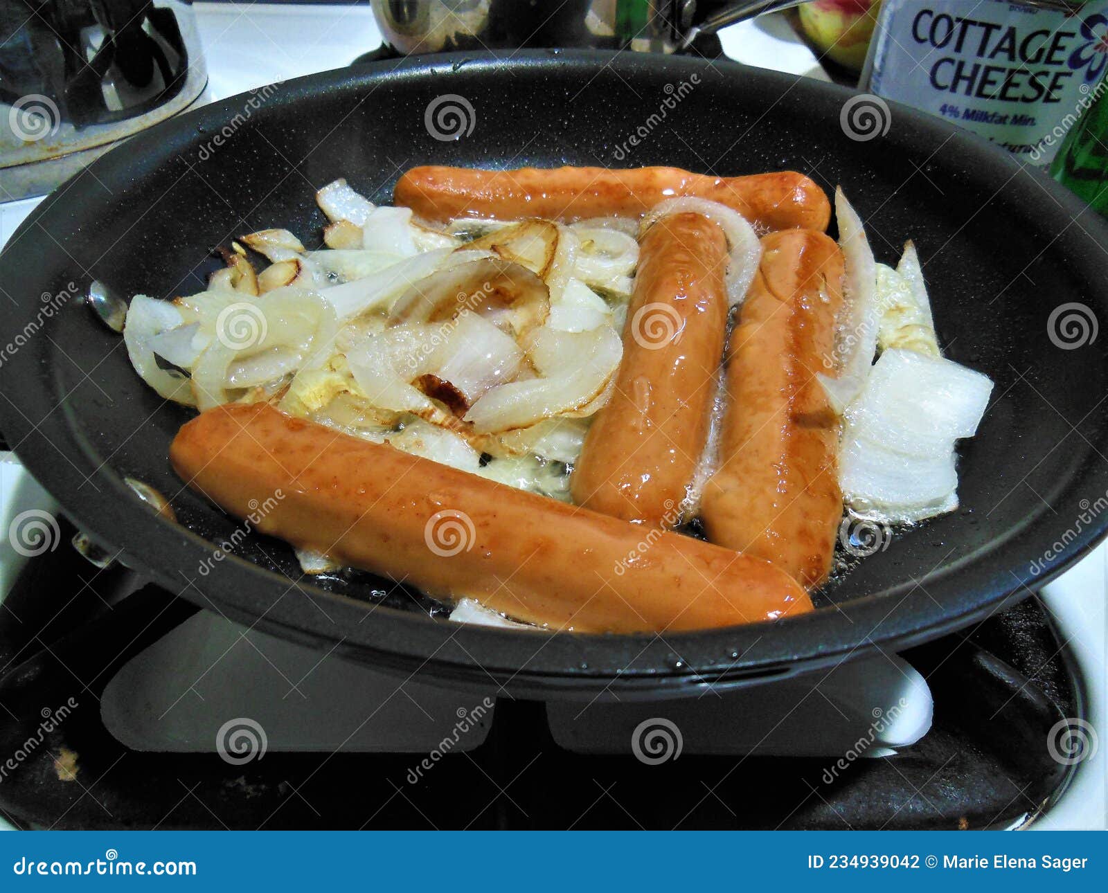 Veggie Hot Dogs with Onion Frying in Pan Stock Photo Image of tasty