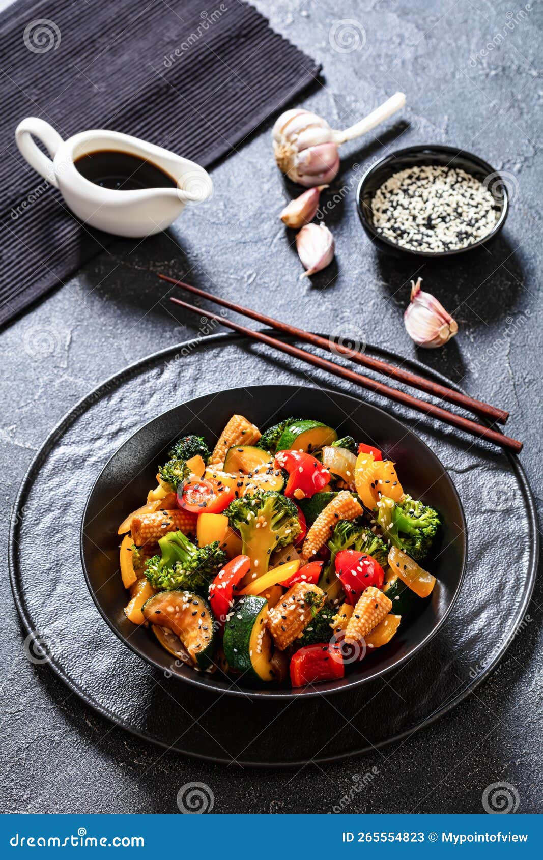Veggies Stir-fry with Thick Soy Based Sauce Stock Image - Image of