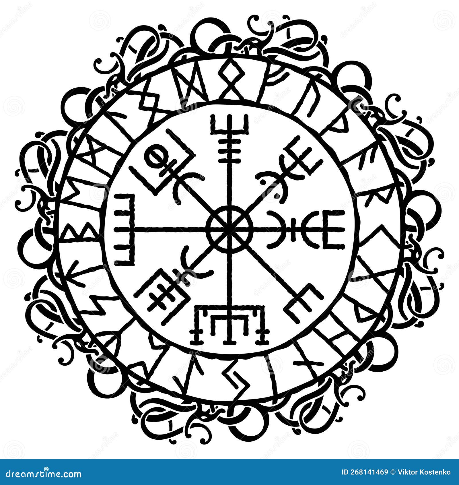 Magic ancient viking art deco, White Vegvisir navigation compass ancient.  The Vikings used many symbols in accordance to Norse mythology, widely used  in Viking society. Logo icon Wiccan esoteric sign 5129671 Vector