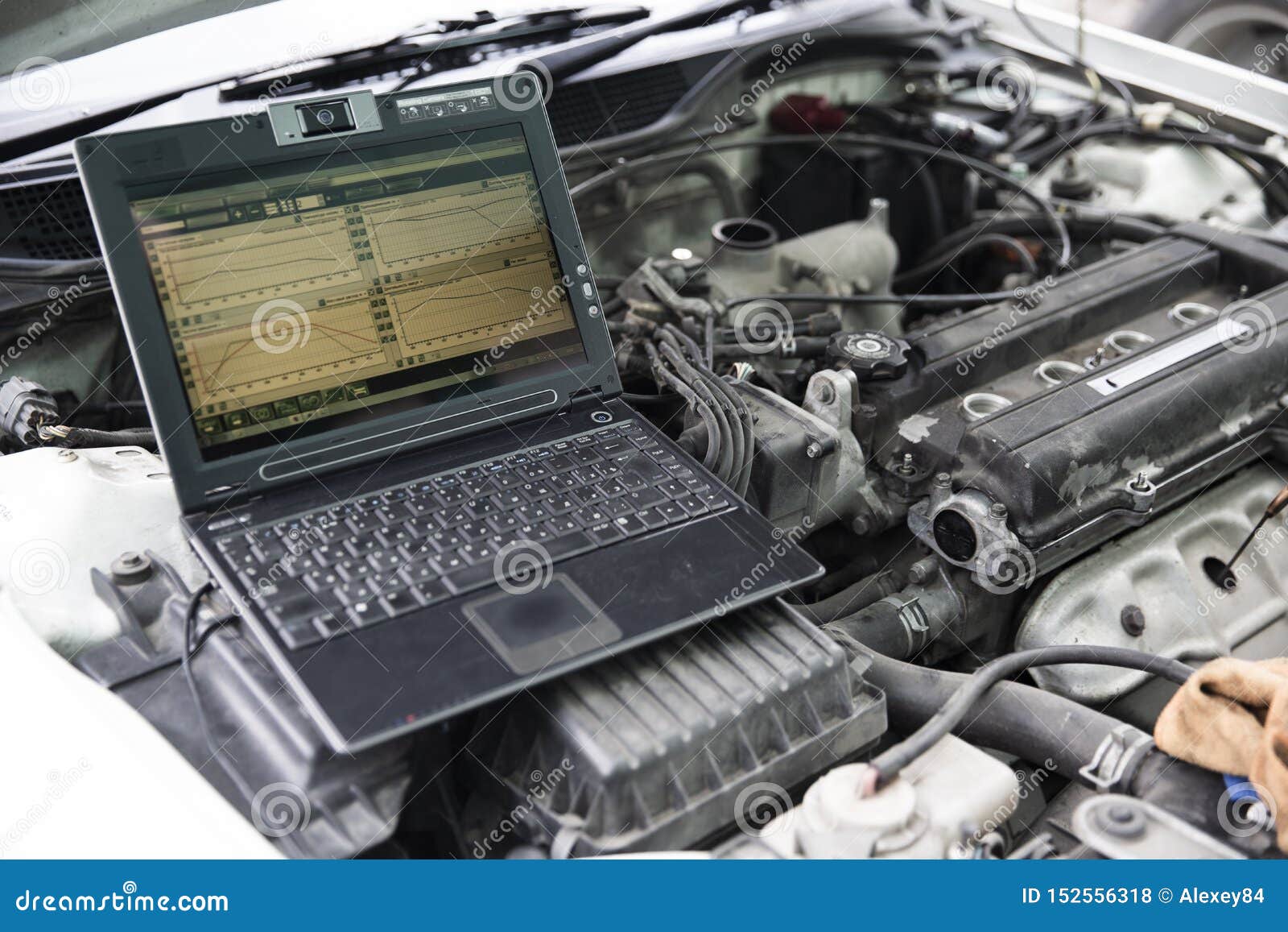 Vehicle diagnostics laptop stock photo