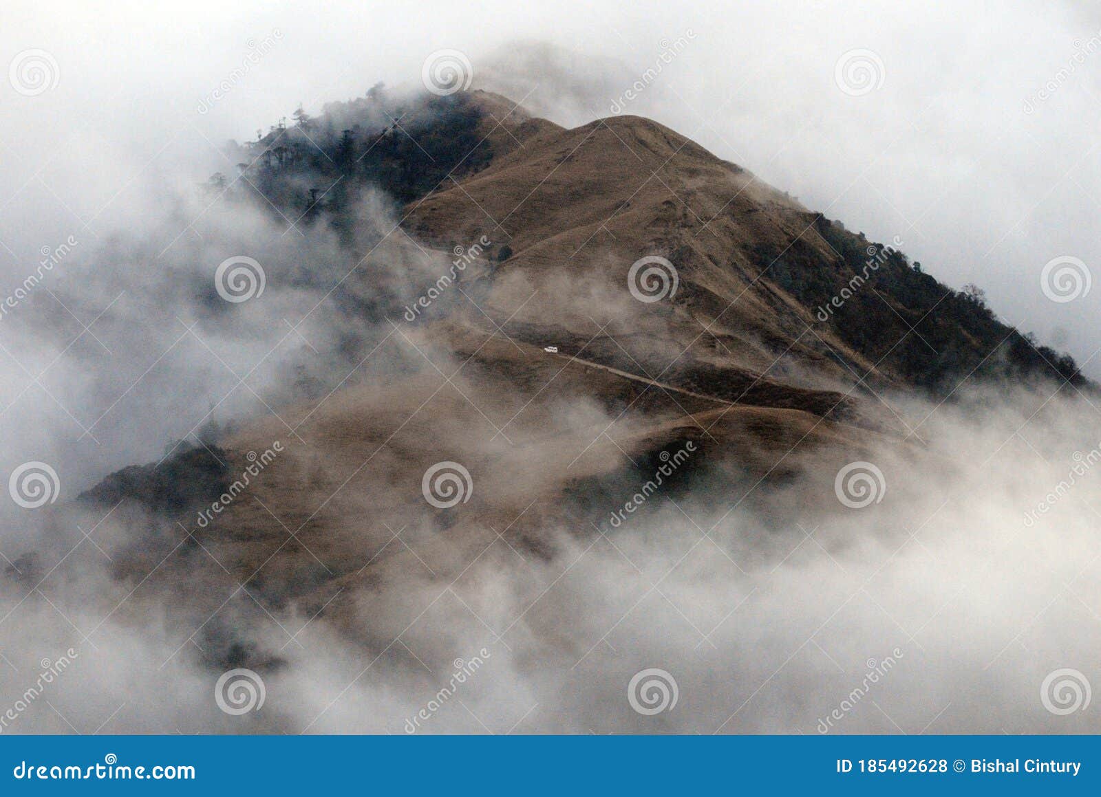 mist and fog engulfed mountain terrian