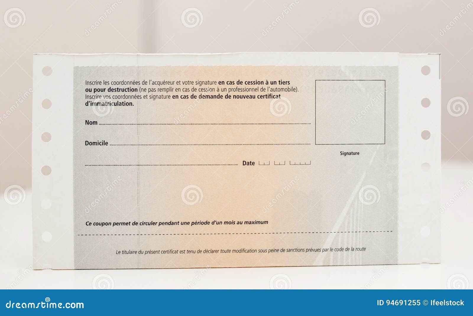 Vehicle Registration Certificate Certificat D`immatriculation K Editorial Image - Image of ...