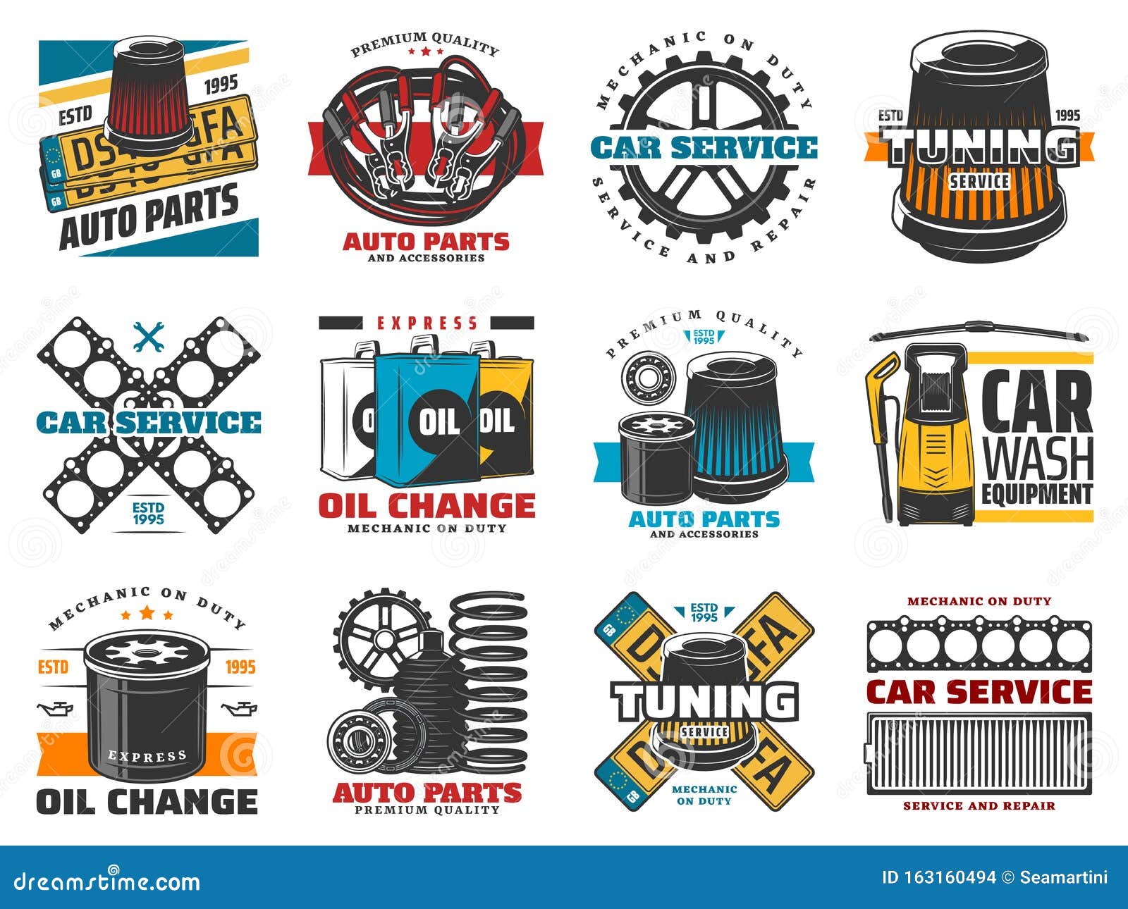 Vehicle Repair and Car Spare Part Icons Stock Vector - Illustration of ...