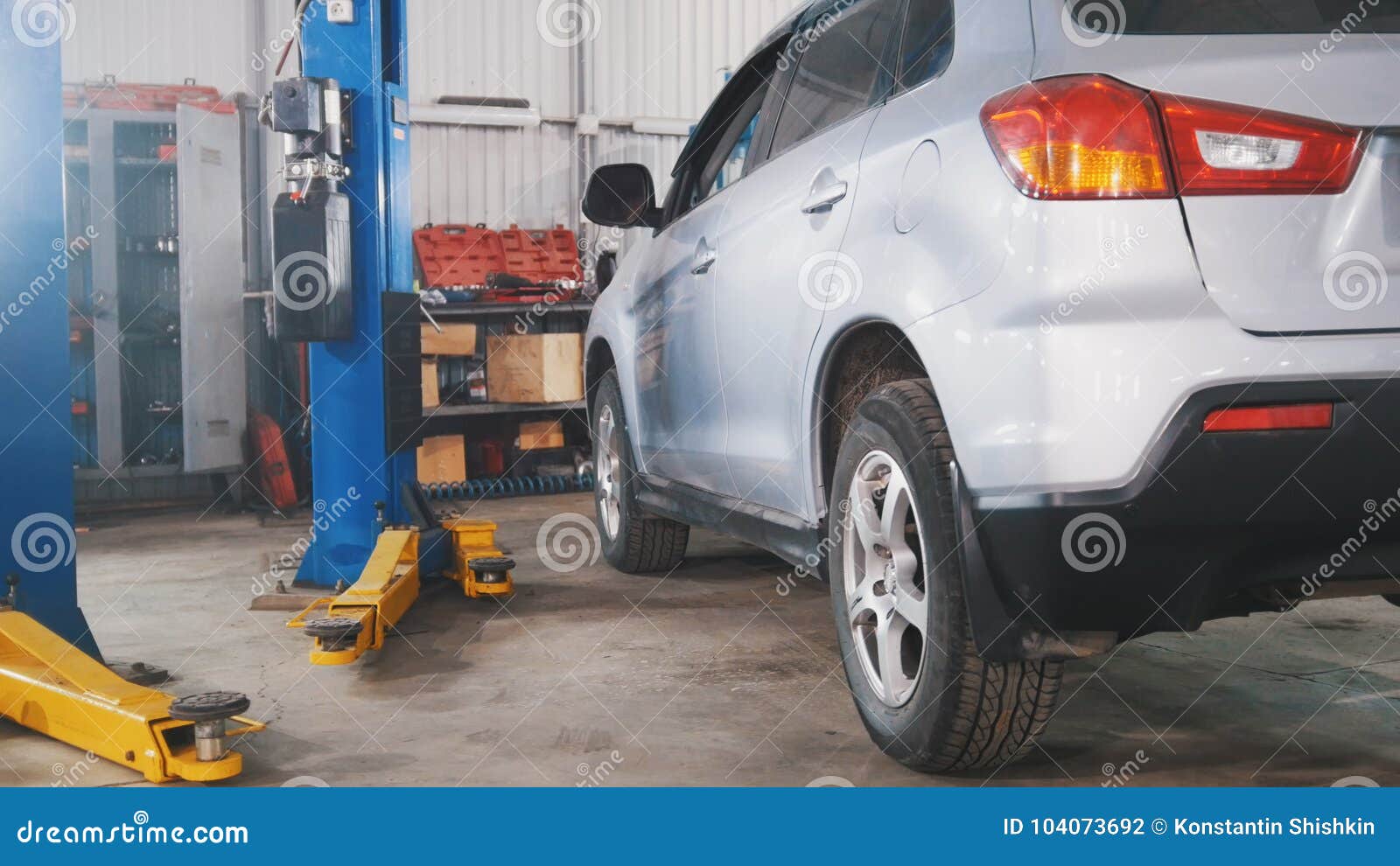 Vehicle White Car in Car Service Station Stock Photo Image
