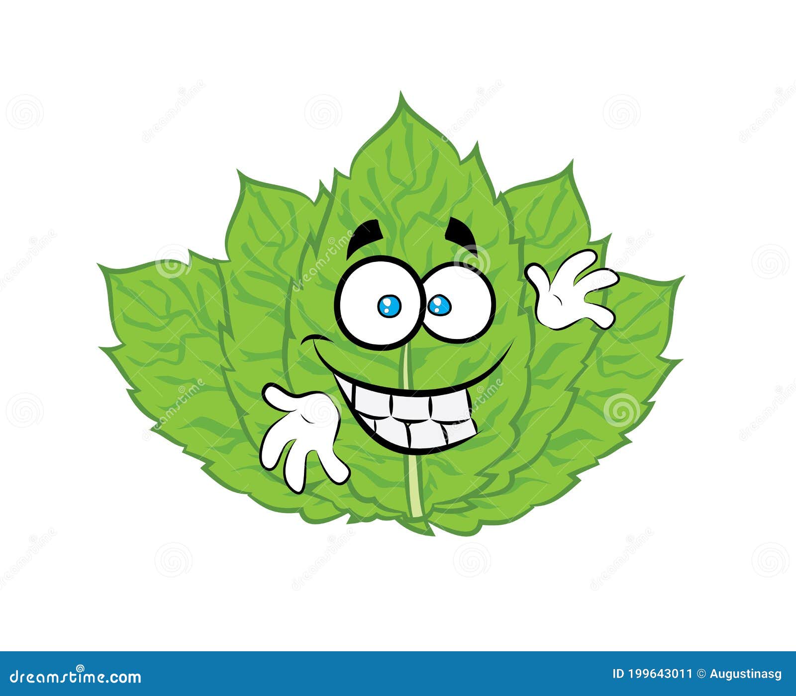 Happy Cartoon Illustration of Fresh Mint Leaves Stock Illustration