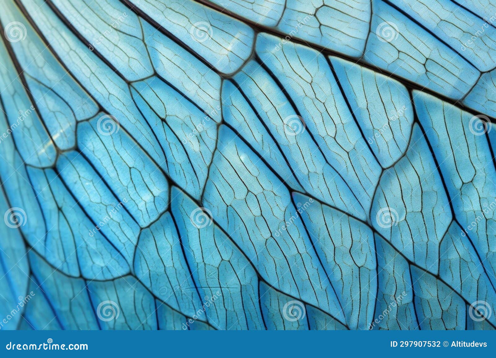 Veined Patterns in a Large Blue Butterfly Wing Macro Stock Photo