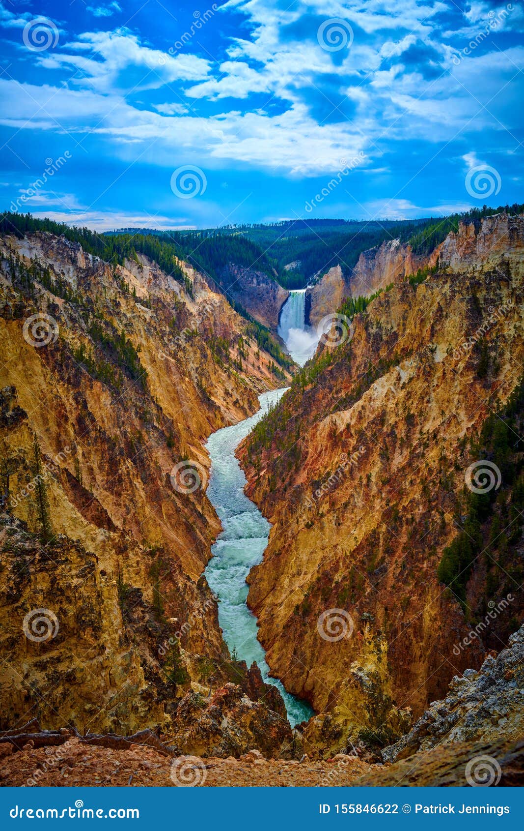 veiw of lower yellowstone falls and the grand canyon of the yellowstone at yellowstone national park, wyoming, usa