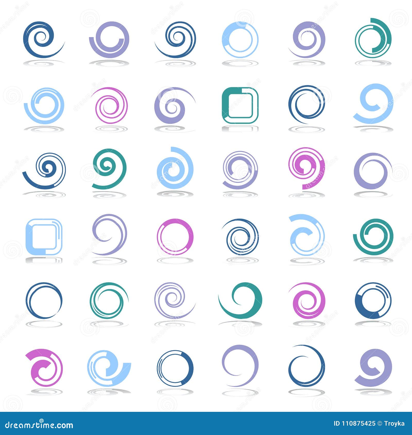 Vektor för designelementset Spiral-, cirkel- och fyrkantformer abstrakt symboler