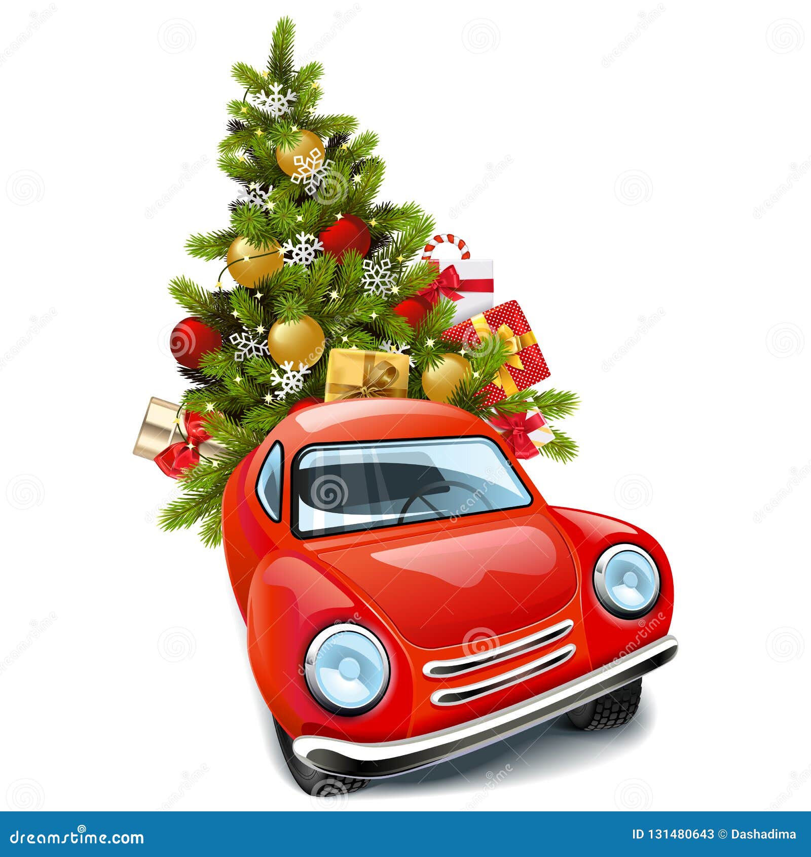 Vektor Rotes Auto Mit Weihnachtsbaum Vektor Abbildung Illustration Von Auto Vektor