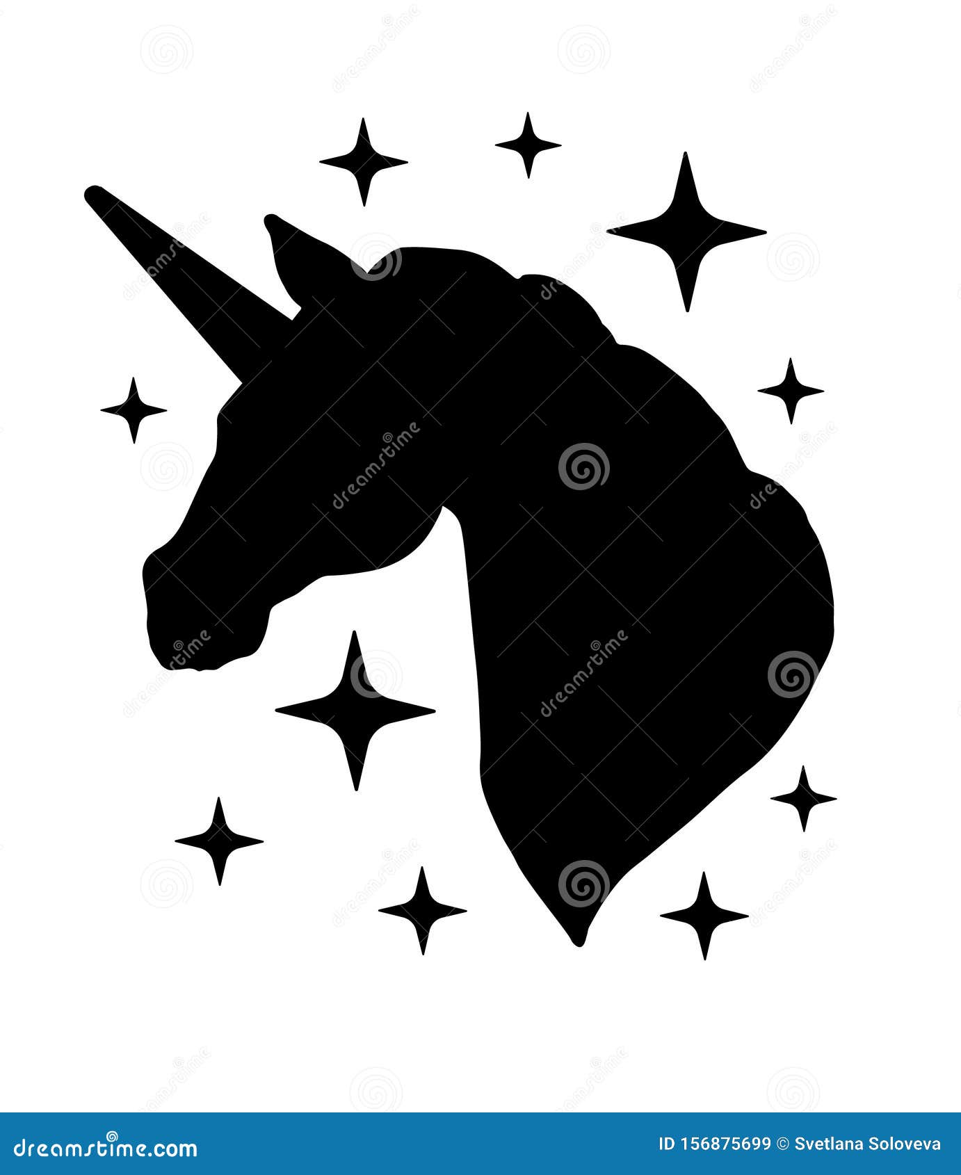 Vektor, Schwarze Silhouette Aus Einhornkopf Vektor Abbildung